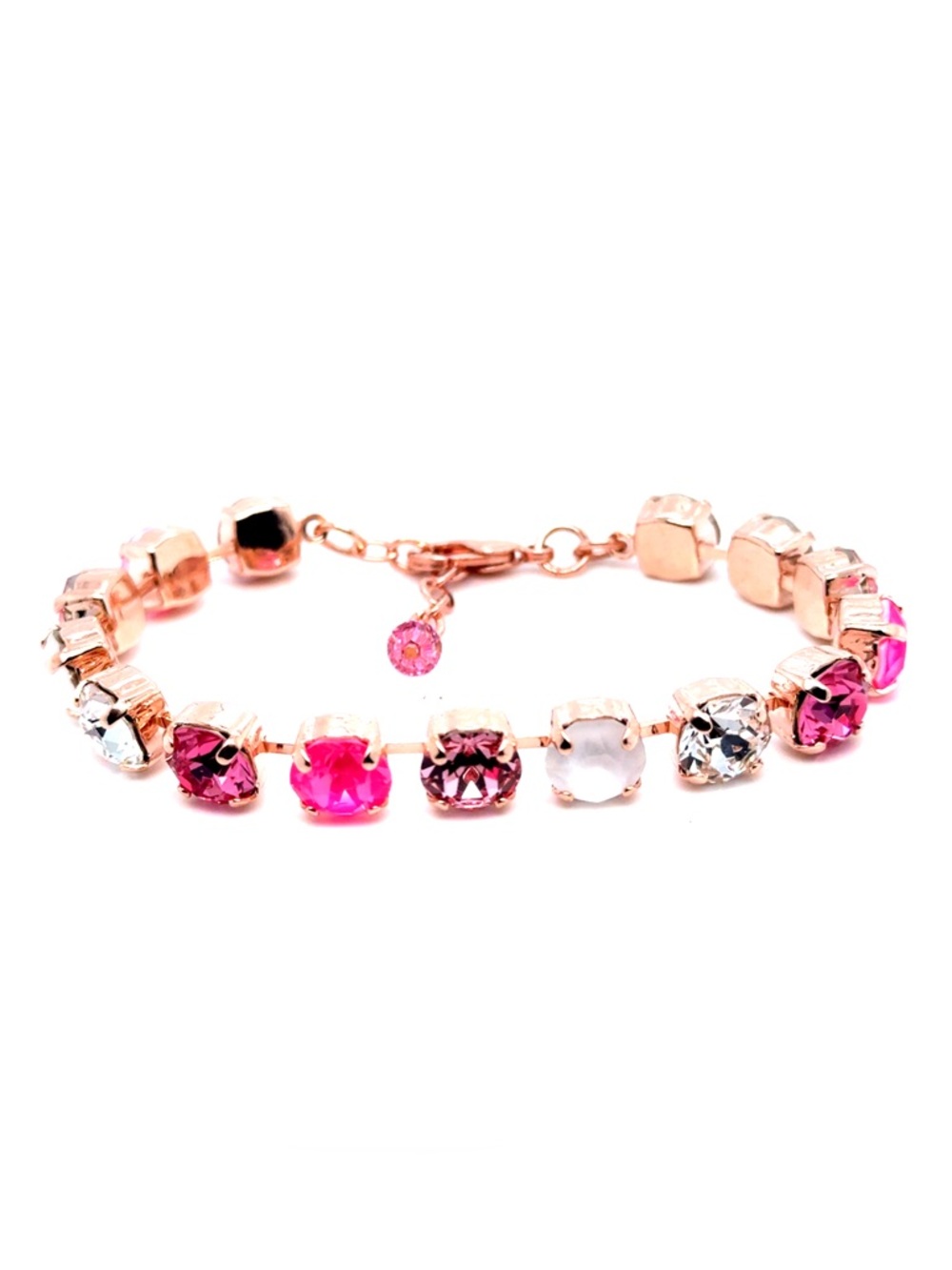 Rose Gold Pink & Clear Crystal Tennis Bracelet (E5) - Picture 1 of 4
